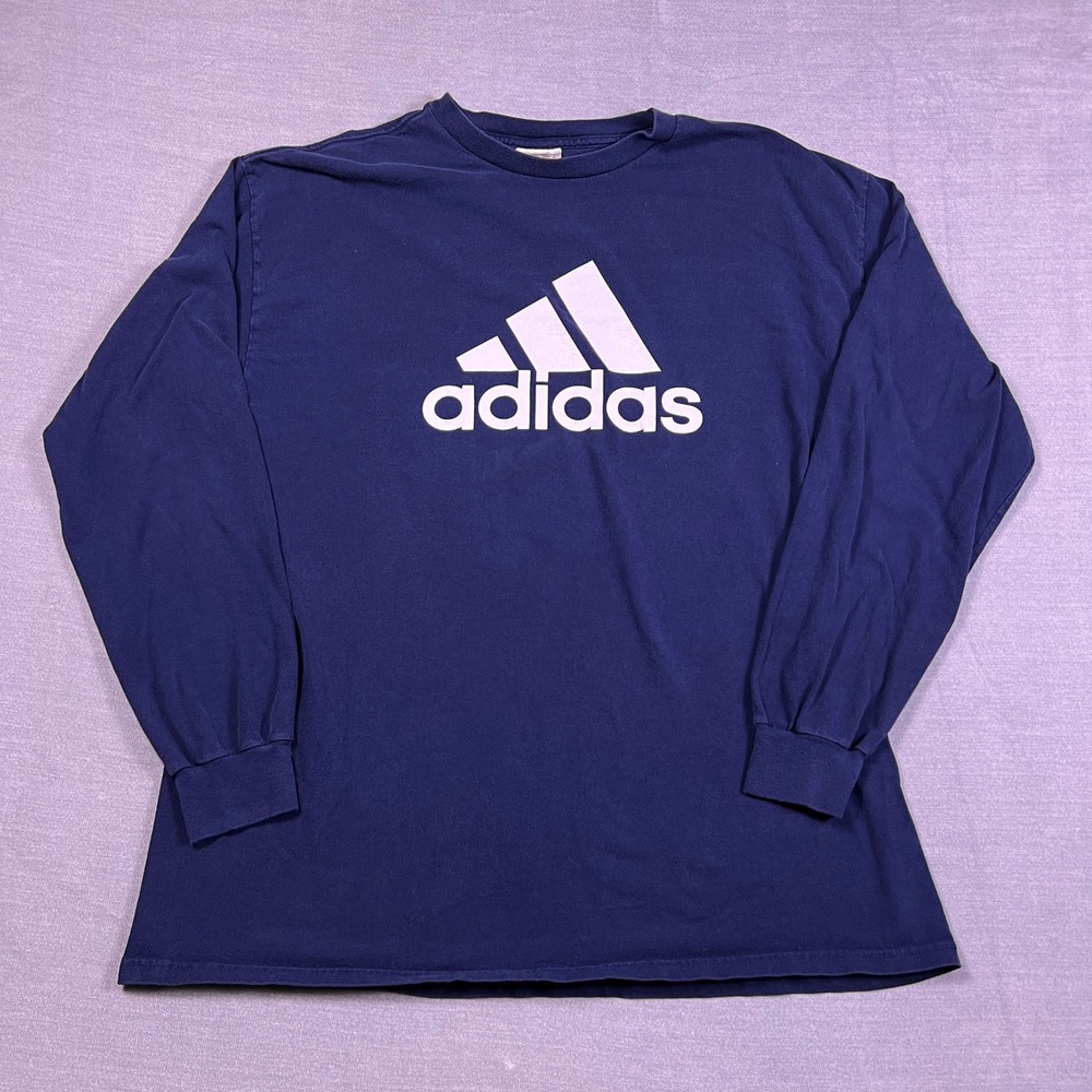 Adidas Mens Casual Long Sleeve Graphic T-Shirt Navy Blue Large Cotton